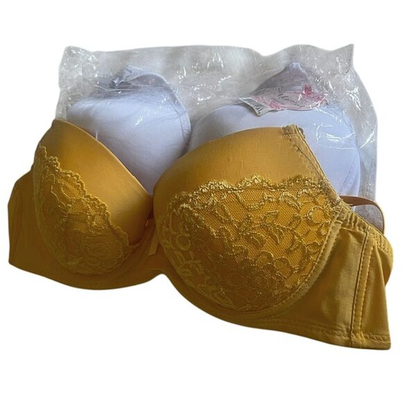 Mamia 2-Pack White & Orange Underwire Bra Set Multi-Color Value Pack Bundle 36C - Picture 1 of 6